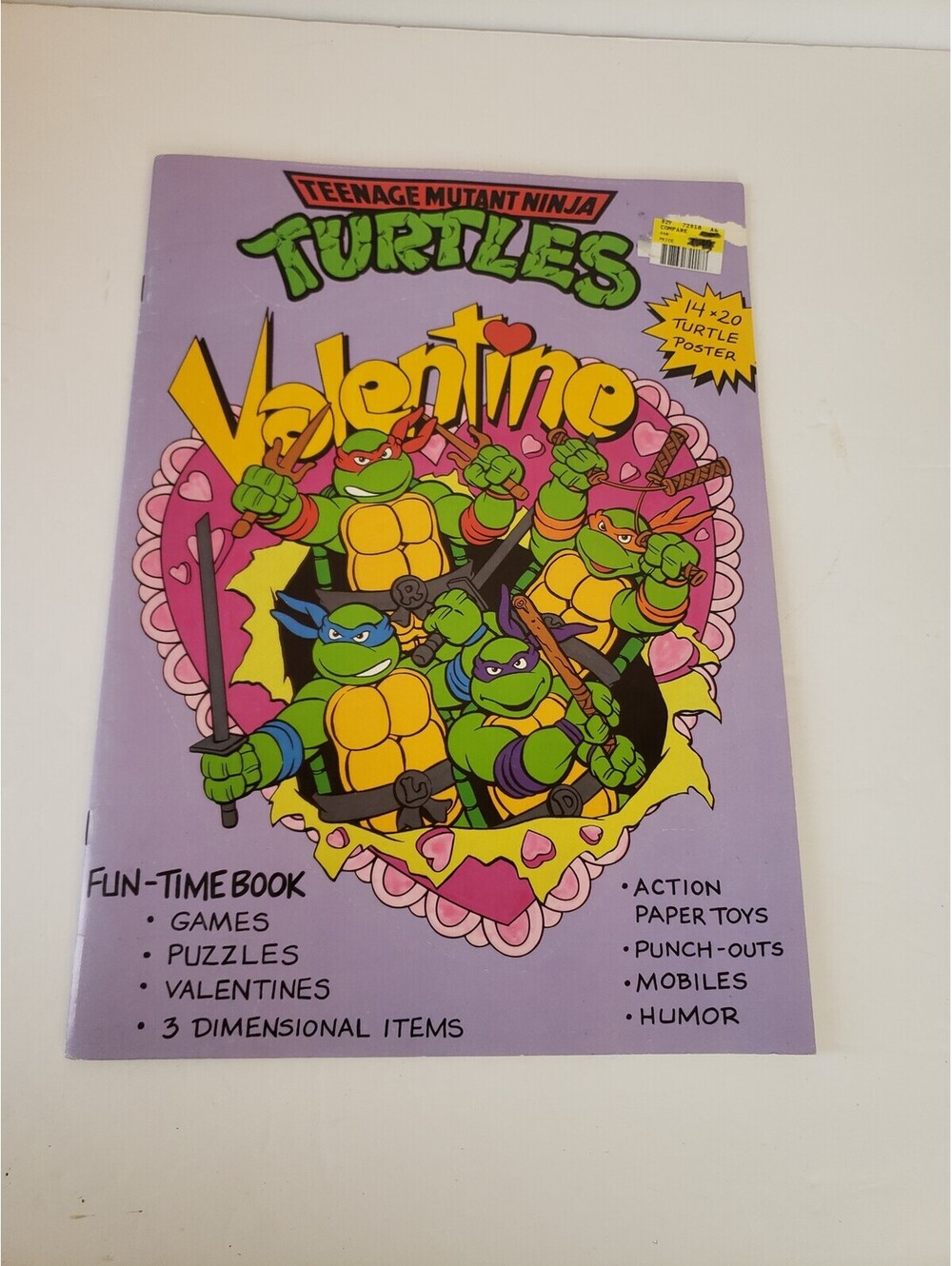 Teenage Mutant Ninja Turtles Valentine Activity Book Purple Vintage 1990
